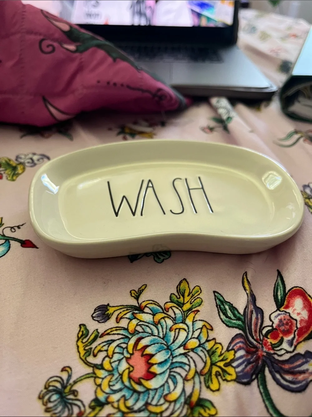 Rae Dunn White Ceramic Soap Tray with WASH Lettering